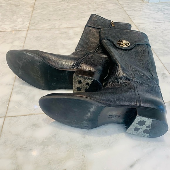 Tory Burch Selma Tall Pebbled Black Leather Riding Boot 8.5 - Picture 8 of 9